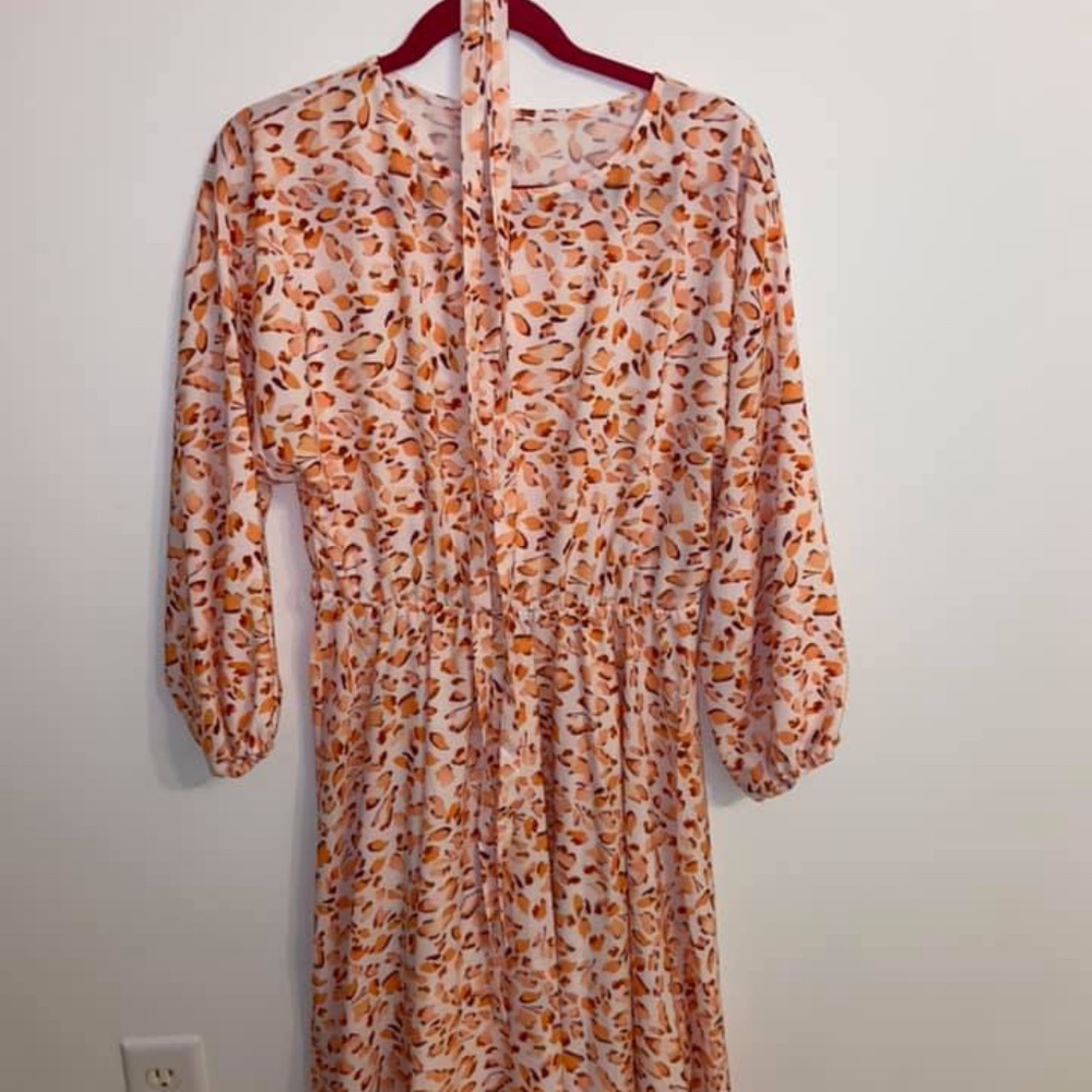 Long sleeve multicolor cheetah print dress with self belt